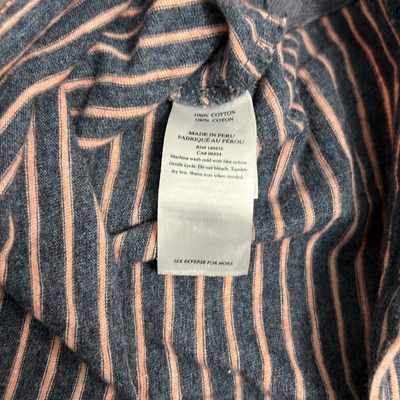 Faherty 100% Cotton Striped Denim Blue Long-Sleeve Polo - Size Medium - Picture 5 of 7